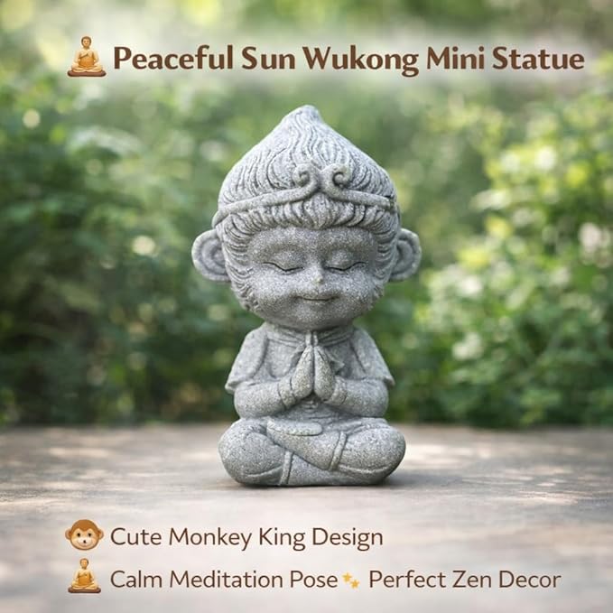 Petzlifeworld Mini Sun Wukong Meditation Statue – Cute Monkey King Resin Figurine for Aquarium, Garden, Desk, Zen Decor, Moss Pot & Fish Tank Decoration by Petzlifeworld