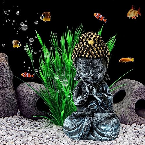 Petzlifeworld 7.5 Inch (19 * 10 * 8.5 Cm) Sitting Buddha Statue for Aquarium & Fish Tank Decoration | Home Decoration & Table Desk Decoration | Realistic Look | Gold Head