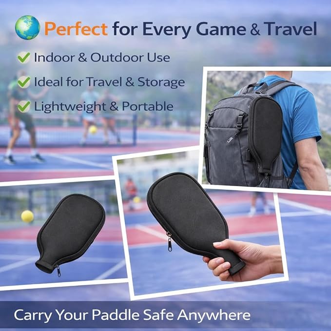 Petzlifeworld Pickleball Paddle Cover Neoprene, Universal Paddle Case with Zipper, Waterproof Protective Sleeve for Pickleball, Table Tennis & Beach Paddle, Lightweight Travel Storage Bag