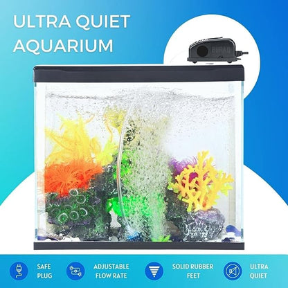 Blue Pet Complete Air Motor Oxygen Pump Starter Kit Combo for Aquarium Fish Tank (Includes Air Pump, Check Valve, Controller, Air Tube & Air Stone)