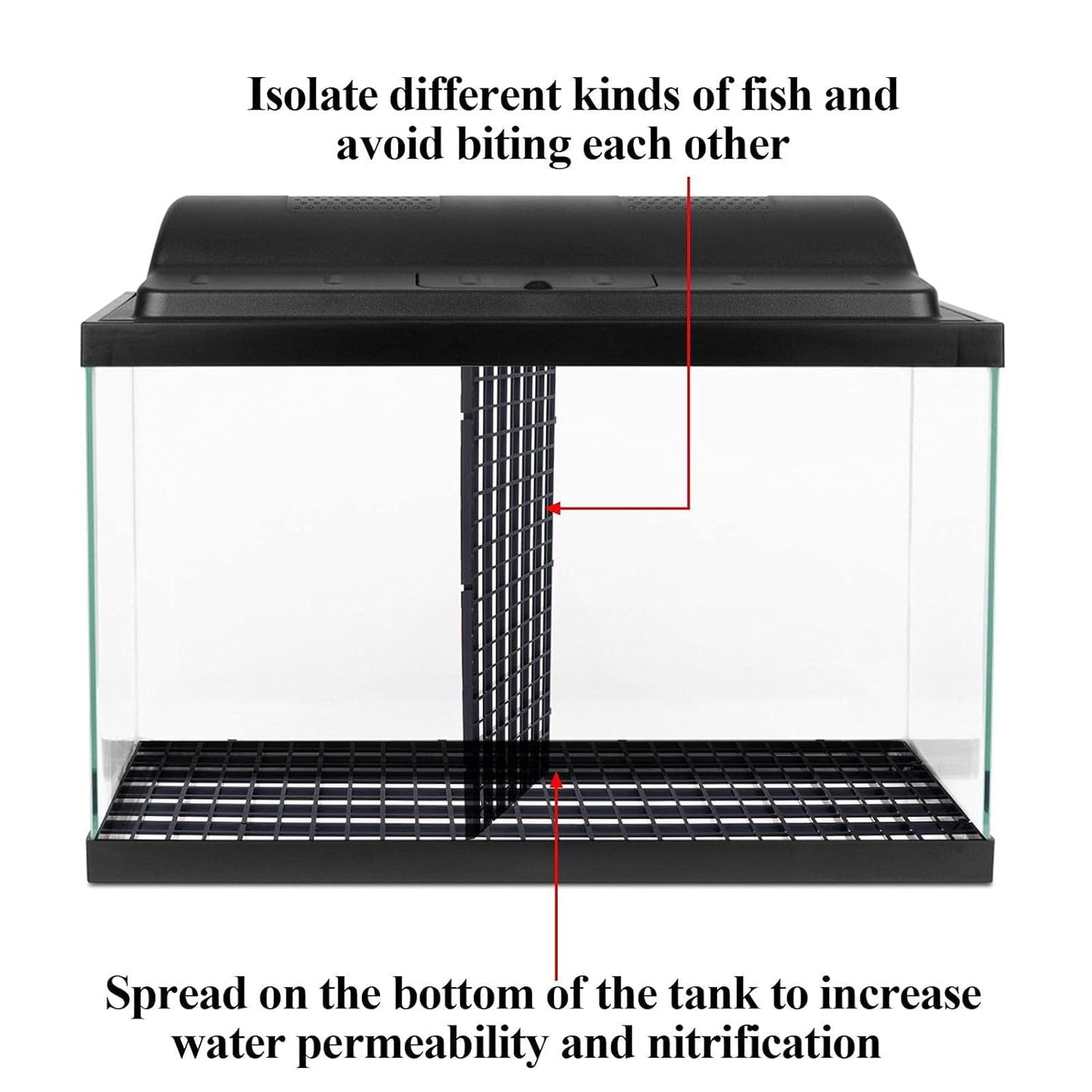 Petzlifeworld Black Fish Tank Divider Plastic Aquarium Divider Panel Separator Grid Isolation Board with Free Divider Clip