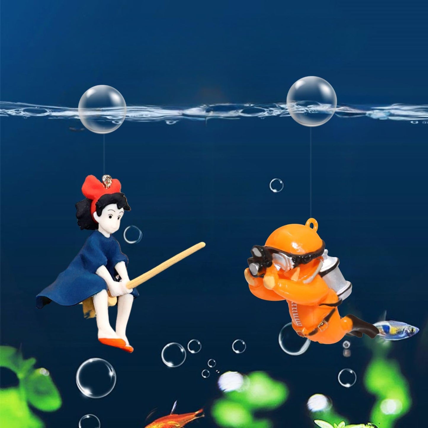 Petzlifeworld (Pack of 2) Floating Little Witch & Diver (Random Color) Aquarium Decorations