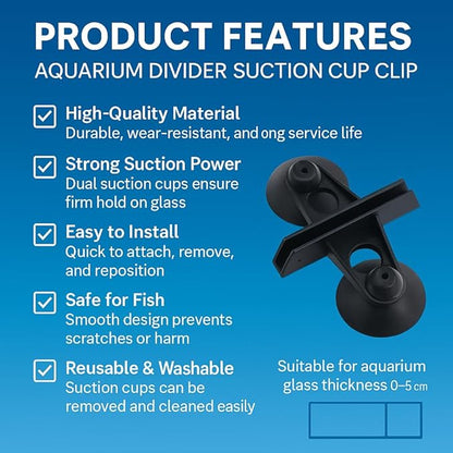 Petzlifeworld Black 4-Pcs Aquarium Divider Suction Cup Clips – Fish Tank Isolation & Breeding Partition Holder, Durable Plastic Glass Clip with Strong Suction
