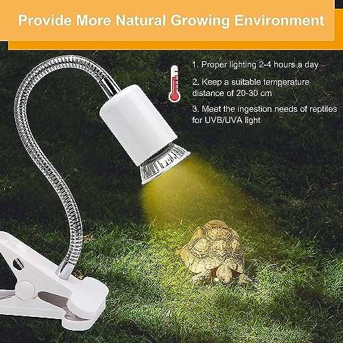 YEE White Reptile Heat Lamp, UVA UVB Light for Aquarium Turtle Tank, with 50w Basking Bulb and 360° Swivel Clamp Stand for Tortoise, Snake, Frog, Lizard, Cockatoo, Chameleon. Halogen, Yellow Light