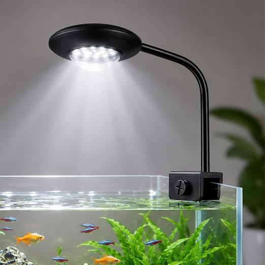 Petzlifeworld QL-V5 Aquarium Flying Saucer Clamp Lamp 5W | 360° Flexible Neck with Clamp | Bright White LED Light for 20–30cm Fish Tanks | 220–240V | for Betta, Shrimp, Nano & Planted Aquariums