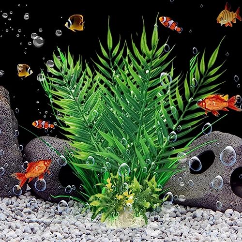 PetzLifeworld 14 Inch (36 * 18 * 12 Cm) Green Colour Bush Plastic Aquarium Tree for Fish Tank Ornament Natural Design Decorations (ST-1041B)