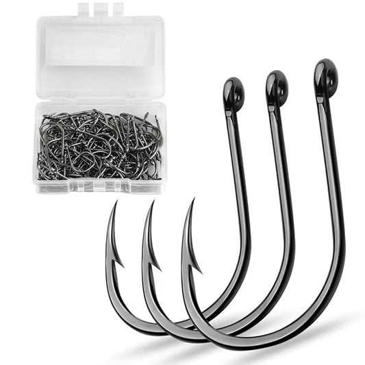 Petzlifeworld 100 Pcs Carbon Steel Fishing Hooks with Storage Box | Strong, Sharp & Rust Resistant Fish Hooks for Freshwater & Saltwater Fishing | Size 5