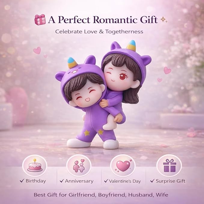petzlifeworld Purple Miniature Cute Couple Statue – Girl on Boy’s Shoulder Resin Showpiece | Romantic Gift for Girlfriend, Boyfriend, Husband, Wife | Mini Desk & Car Dashboard Decor (6 cm)