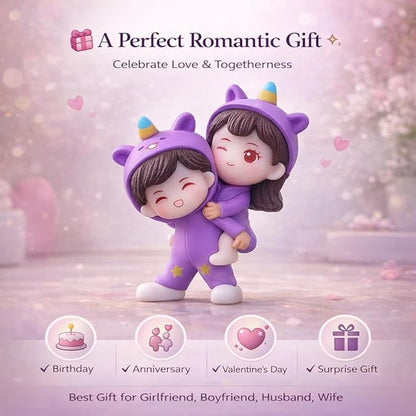 petzlifeworld Purple Miniature Cute Couple Statue – Girl on Boy’s Shoulder Resin Showpiece | Romantic Gift for Girlfriend, Boyfriend, Husband, Wife | Mini Desk & Car Dashboard Decor (6 cm)