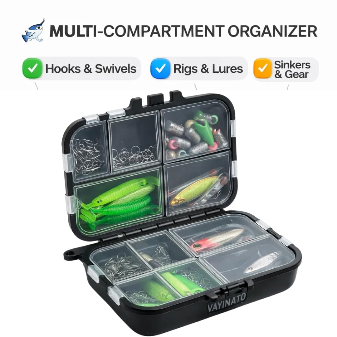 petzlifeworld Mini  and small Portable Fishing Tackle Box, 1pc Black Multi-Compartment Organizer with Lockable Lid & Design, Durable Lure Storage Case for Hooks, Rigs & Fishing Gear, Ideal for Anglers & Outdoor Use