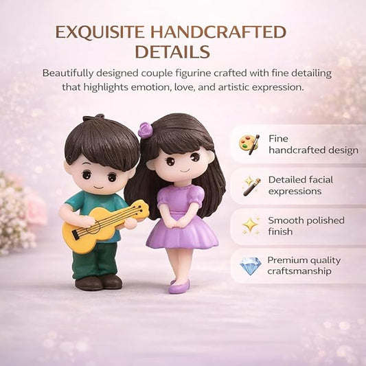 Petzlifeworld Miniature Romantic Love Couple Figurine with Guitar – Cute Resin Couple Statue Showpiece for Home Decor, Anniversary Wedding Valentine Gift, Desk Table Decoration for Bedroom Living Room