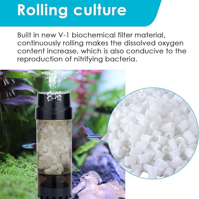 Nepall Aquarium Fluidized Moving Bed Filter, Fish Tank Bubble Bio Filter Media with Air Stone Dissolved Oxygen