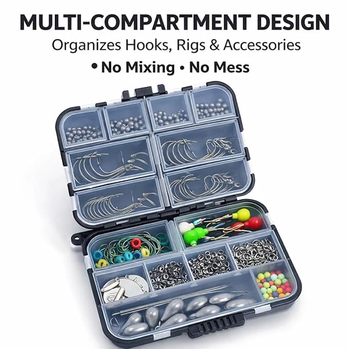 petzlifeworld Mini  and small Portable Fishing Tackle Box, 1pc Black Multi-Compartment Organizer with Lockable Lid & Design, Durable Lure Storage Case for Hooks, Rigs & Fishing Gear, Ideal for Anglers & Outdoor Use