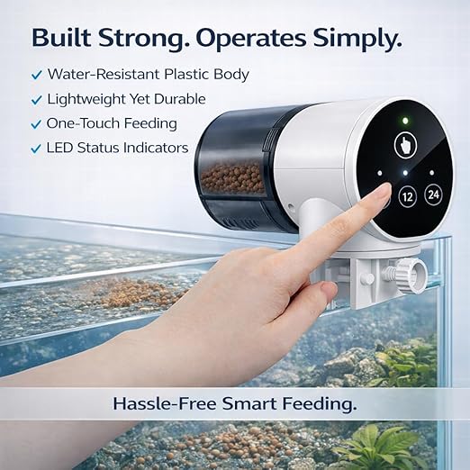 Yee Automatic Fish Feeder with Programmable 8H/12H/24H Timer | 360° Rotating Design | LED One-Touch Control | Works with Flakes, Pellets & Granules | for Aquariums, Tanks & Ponds by petzlifeworld
