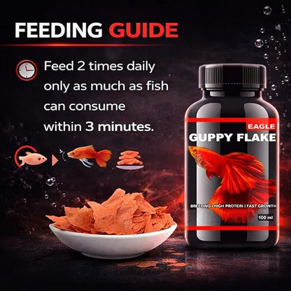 petzlifeworld Eagle Guppy Flake (100ml) High Protein Aquarium Fish Food | Ideal for Guppy, Tetra, Endler & Other Small Fish | Breeding Support, Fast Growth, Colour Enhancement | Added Vitamins & Minerals