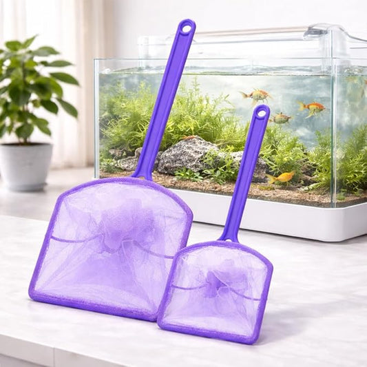 Petzlifeworld 2 Pcs Purple Aquarium Fish Net Combo (4 & 6 Inch) | Nylon Mesh Fish Catcher with ABS Handle | Floating Aquarium Net for Fish, Shrimp & Tank Cleaning