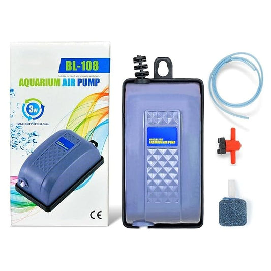 Blue Pet Complete Air Motor Oxygen Pump Starter Kit Combo for Aquarium Fish Tank (Includes Air Pump, Check Valve, Controller, Air Tube & Air Stone)