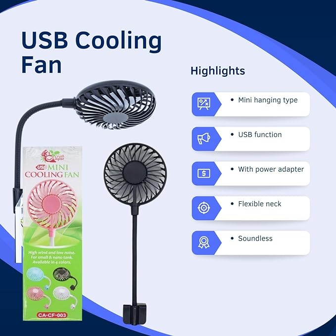 Petzlifeworld Mini USB Type Clip On Energy Saving Aquarium Fish Tank Cooling Fan | 360* Flexible | Low Noise | High Wind | Suitable for Nano Tanks