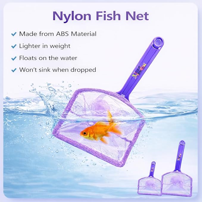 Petzlifeworld 2 Pcs Purple Aquarium Fish Net Combo (4 & 6 Inch) | Nylon Mesh Fish Catcher with ABS Handle | Floating Aquarium Net for Fish, Shrimp & Tank Cleaning