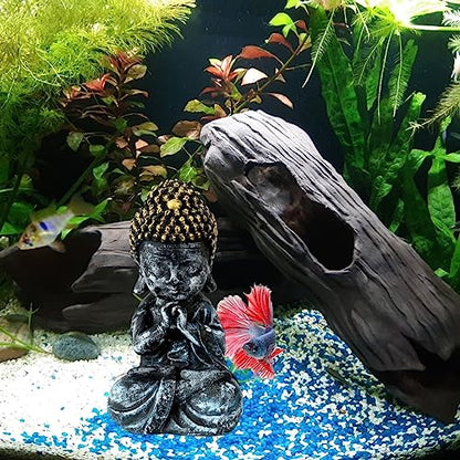 Petzlifeworld 7.5 Inch (19 * 10 * 8.5 Cm) Sitting Buddha Statue for Aquarium & Fish Tank Decoration | Home Decoration & Table Desk Decoration | Realistic Look | Gold Head
