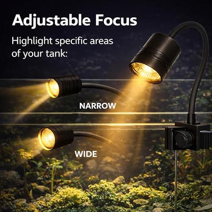 Petzlifeworld Mini LED Aquarium Spotlight 1W | Adjustable Focus Warm Light | Waterproof Submersible Lamp for Fish Tank & Aquarium Plants | Compact Clip-On Design Brand: VAYINATO