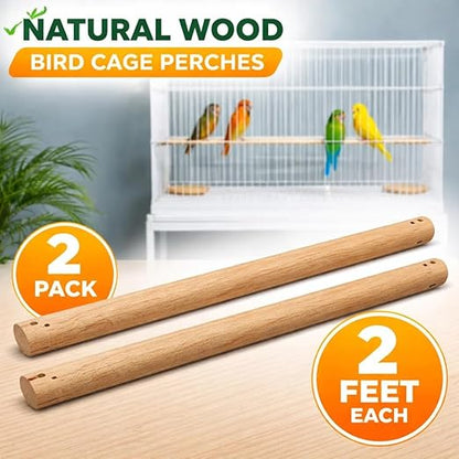 PetzLifeworld 2pcs 2 Feet Natural Wooden Stick for Bird Cage – Sturdy Standing Poles for Parrots, Budgerigars & African Love Birds | Durable Wooden Design for Comfort & Activity (Only Stick)