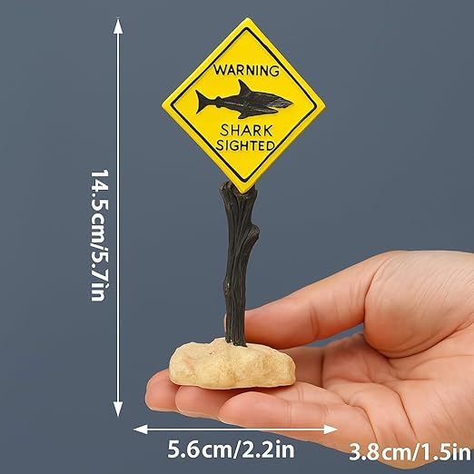 Petzlifeworld Shark-Sighted Warning Sign Decoration for Aquariums, Fish Tanks, Ponds & Bathtubs | Miniature Marine Landscape Decor | Realistic Nautical Theme, Durable Resin