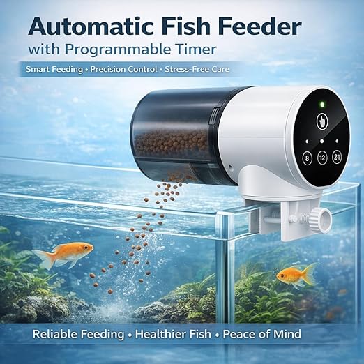 Yee Automatic Fish Feeder with Programmable 8H/12H/24H Timer | 360° Rotating Design | LED One-Touch Control | Works with Flakes, Pellets & Granules | for Aquariums, Tanks & Ponds by petzlifeworld