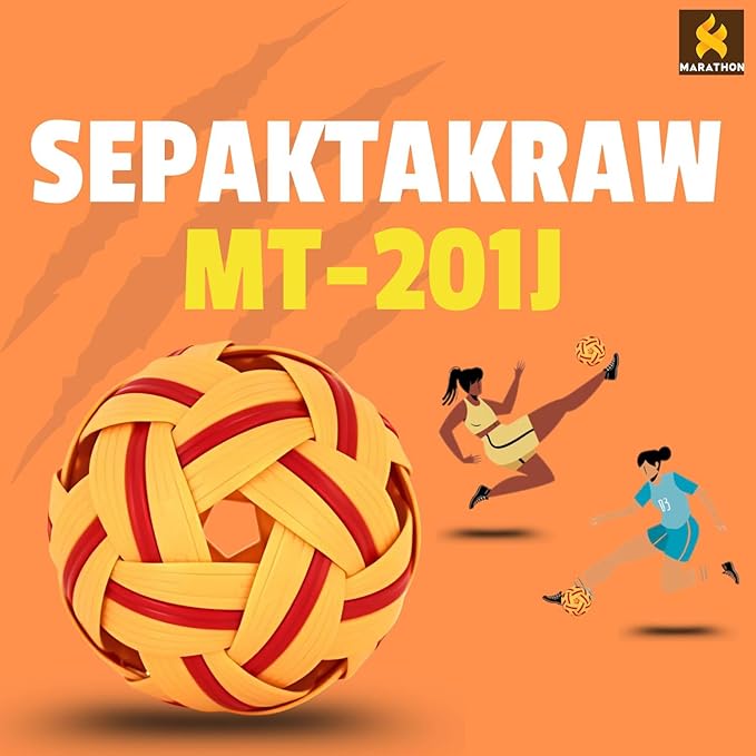 petzlifeworld Marathon MT-201J Competition General Sepak Takraw Ball for Women | Lightweight Rattan-Style Plastic Ball | Durable & Safe for Indoor/Outdoor Play | Made in Thailand