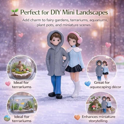 Petzlifeworld Miniature Snow Couple Figurines Romantic Hand-Holding Pair for DIY Fairy Garden, Terrarium, Aquarium & Christmas Village Decor – Cute Winter Mini Figurine Set for Tabletop Decoration & Gift