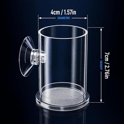 petzlifeworld Transparent Aquarium Fish Feeding Cup with Bottom Micro Mesh Net | Anti-Float Artemia Feeder for Shrimp & Baby Fish | Suction Cup Feeding Station for Micro Pellets & Powder Feed