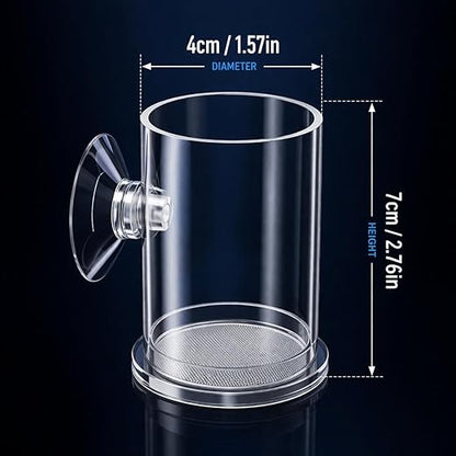 petzlifeworld Transparent Aquarium Fish Feeding Cup with Bottom Micro Mesh Net | Anti-Float Artemia Feeder for Shrimp & Baby Fish | Suction Cup Feeding Station for Micro Pellets & Powder Feed