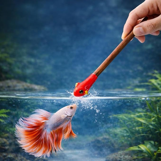 petzlifeworld 1 Pcs Betta Fish Training Wand Stick – Interactive Fish Toy for Betta, Encourages Tail Flaring & Activity, Wooden Handle with Resin Fish Head, Lightweight Training Tool (Random Color)