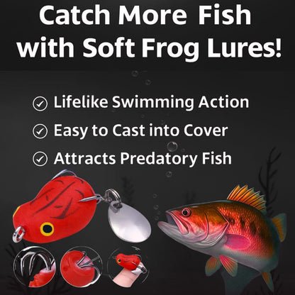 petzlifeworld Realistic Red Soft Frog Fishing Lure 1pc – Topwater Floating Frog Bait with Double Hooks – Weedless Design for Bass, Snakehead, Pike – Life-Like Action | Red Colour
