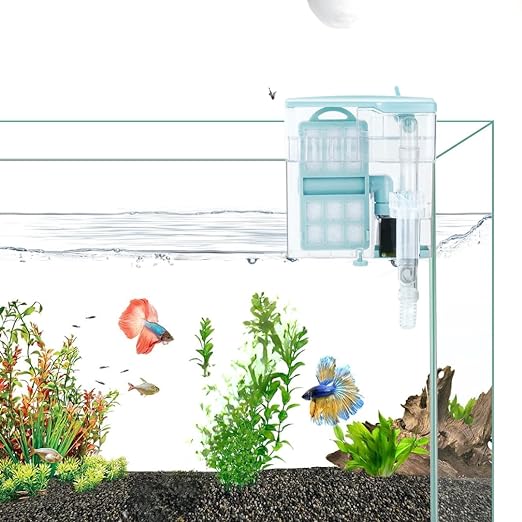 Nepall Premium Transparent 3W | Fit for 2 Feet Tank Hang On Back Filter for Planted Aquarium Fish Tank with Multiple Layer Filter Pad | Filter Media Provision | Flow Adjustment Knob | Surface Skimmer