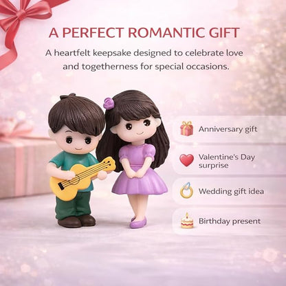 Petzlifeworld Miniature Romantic Love Couple Figurine with Guitar – Cute Resin Couple Statue Showpiece for Home Decor, Anniversary Wedding Valentine Gift, Desk Table Decoration for Bedroom Living Room