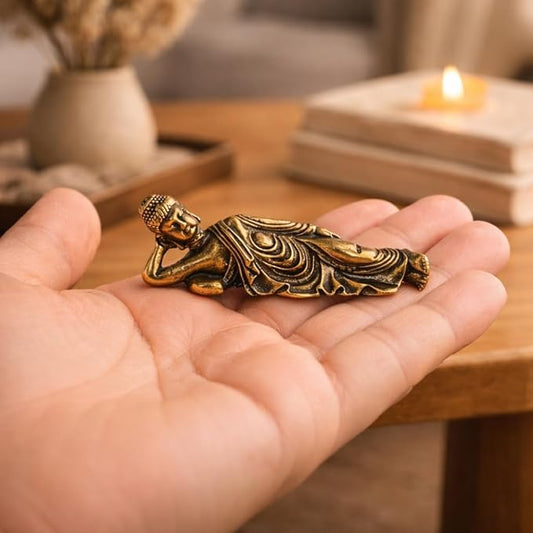 petzlifeworld Mini Copper-Plated Reclining Buddha Miniature Statue – Vintage Finish Spiritual Figurine for Home Décor, Desk & Living Room Accent, Small Collectible Decorative Gift for Housewarming