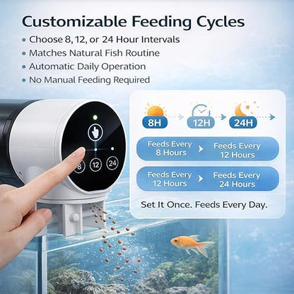 Yee Automatic Fish Feeder with Programmable 8H/12H/24H Timer | 360° Rotating Design | LED One-Touch Control | Works with Flakes, Pellets & Granules | for Aquariums, Tanks & Ponds by petzlifeworld