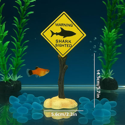 Petzlifeworld Shark-Sighted Warning Sign Decoration for Aquariums, Fish Tanks, Ponds & Bathtubs | Miniature Marine Landscape Decor | Realistic Nautical Theme, Durable Resin