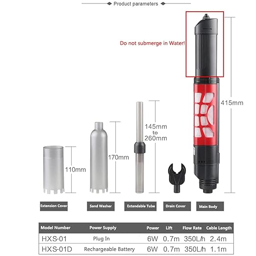 SUNSUN  HXS Series 6W | 300L/Hr Aquarium Electric & DC Multifunction Gravel Cleaner Sand Washing & Water Changer , Quickly and Easily Clean Your Aquarium