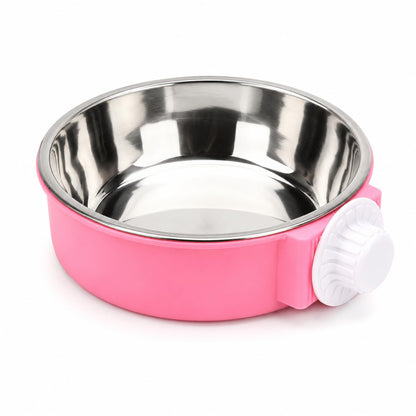 Petzlifeworld 2-in-1 Hanging Pet Food & Water Bowl | Stainless Steel Removable Feeding Bowl with Secure Cage Clip Holder | Suitable for Cats, Dogs, Rabbits, Birds & Small Animals | Random Colour
