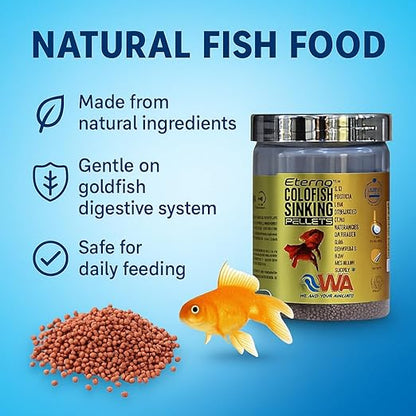 WA Wa Eterno Gold Fish Sinking Pellets Fish Food,220G(500Ml)|45% High Protein Feed Enriched With Aminoacids Vitamins And Minerals For Premium Grade Gold Fish By Petzlifeworld