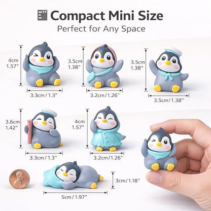 petzlifeworld 6 Pcs Cute Winter Penguin Miniature Figurines – Resin Mini Penguins for Home Decor, Car Dashboard, Office Desk Decoration – Adorable Gift for Kids, Couples & Friends
