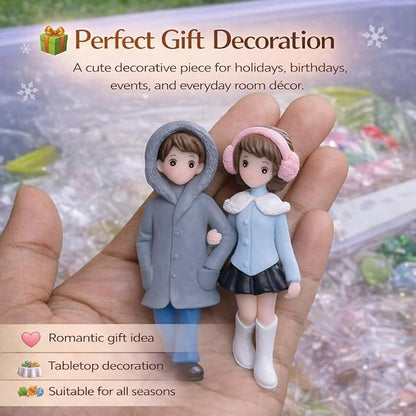 Petzlifeworld Miniature Snow Couple Figurines Romantic Hand-Holding Pair for DIY Fairy Garden, Terrarium, Aquarium & Christmas Village Decor – Cute Winter Mini Figurine Set for Tabletop Decoration & Gift