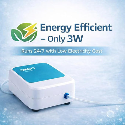 SOBO Super Silent Aquarium Air Pump AQ-003 | 3W Single Outlet Oxygen Pump | 3L/min Output | Includes 1M Air Tube & Air Stone