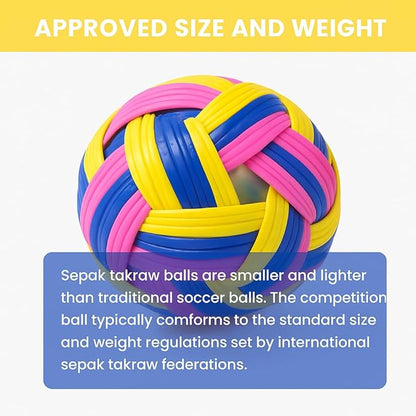 petzlifeworld Sepak Takraw Competition Ball (Multi Color) Imported from Thailand | Kick Volleyball Training & Tournament Ball | Durable Woven Design | Growing Sport in India