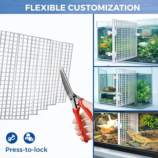 Petzlifeworld Fish Tank Divider Egg Crate Panel with Clips | 30×30cm PP Plastic Aquarium Divider Grid | Cuttable Mesh for Fish, Turtle, Reptile & Plant Tank Separation-Black And White
