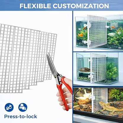 Petzlifeworld Fish Tank Divider Egg Crate Panel with Clips | 30×30cm PP Plastic Aquarium Divider Grid | Cuttable Mesh for Fish, Turtle, Reptile & Plant Tank Separation-Black And White