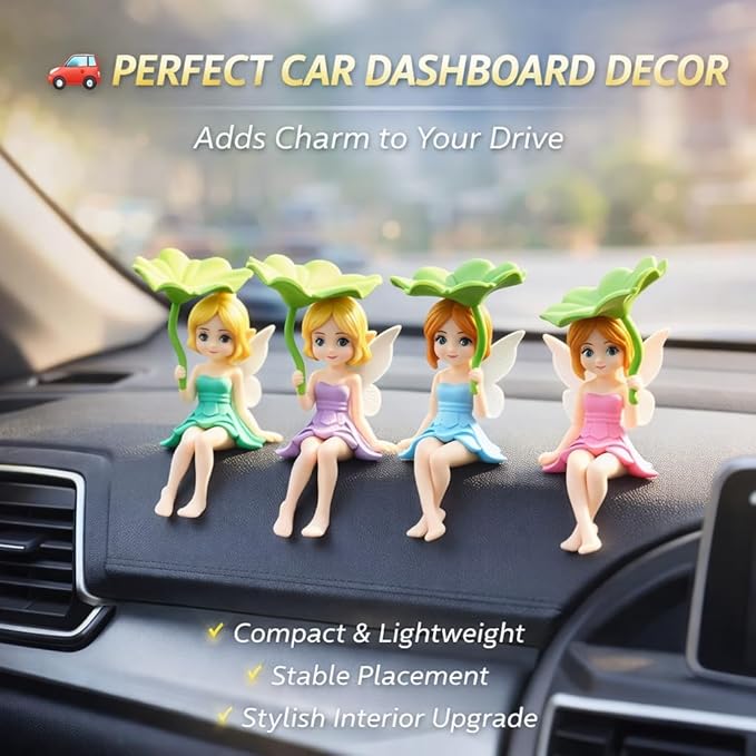 Petzlifeworld Cute Lotus Leaf Fairy Figurines (2 Pcs) | Miniature Aquarium Decoration, Car Dashboard Decor, Home Tabletop Showpiece | Aesthetic Gift for Girls, Women & Couples