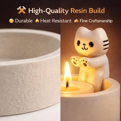 petzlifeworld Cat Candle Holder (Candle Not Included) Cute Cartoon Kitten Tealight Holder, Resin Candle Stand for Home Decor, Warming Paws Candle Holder, Gift for Women Girls Cat Lovers Bedroom Table Decor